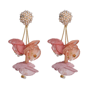 Francesca Fabric Flower Dangle Earring - Pink Ombre