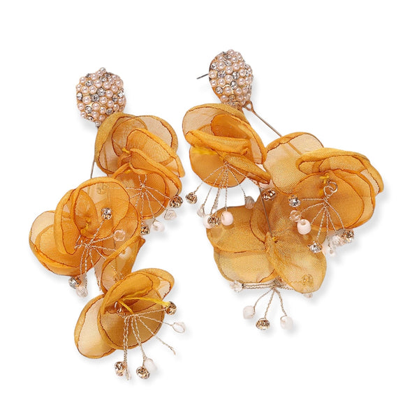 Francesca Fabric Flower Dangle Earring - Marigold