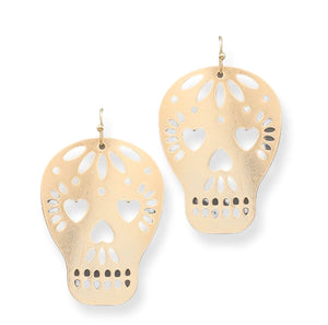 Metal Skull Dangle Earring - Gold