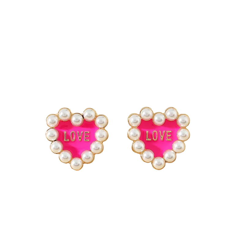 Love Pink Pearl Stud Earrings