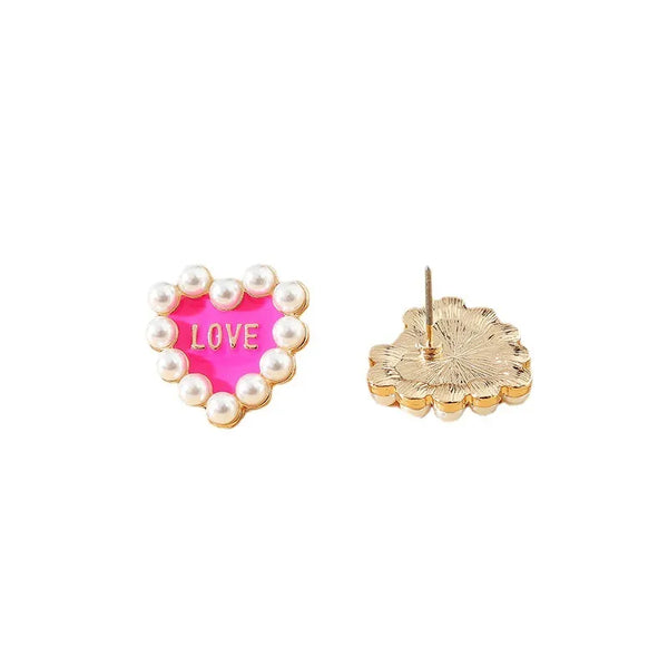 Love Pink Pearl Stud Earrings